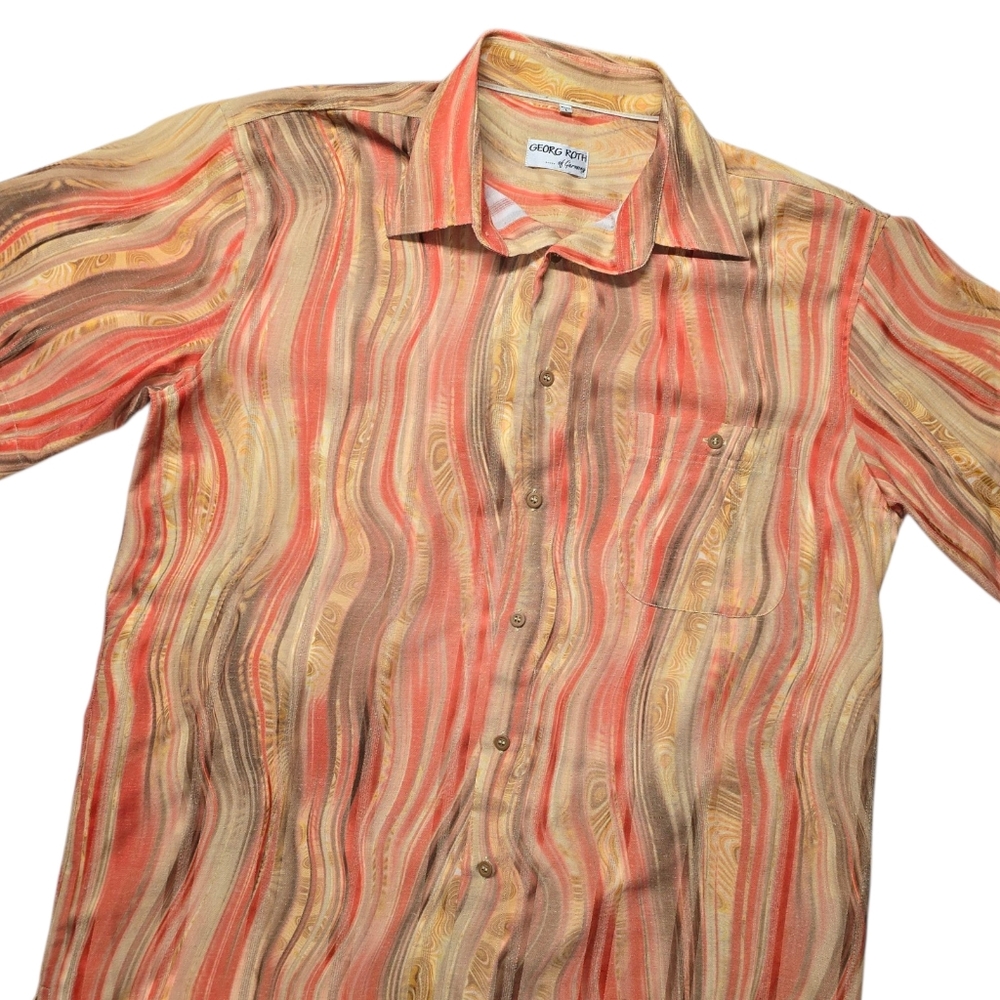 Georg Roth of Germany Button Up Short Sleeve Shirt Abstract Wood Grain Design L